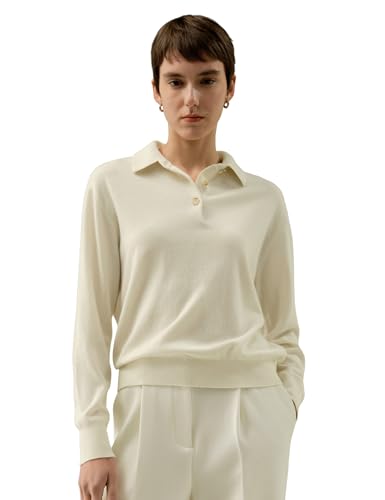 LilySilk 100% Baby Cashmere Sweater Polo Shirt for Women Long-Sleeve Casual Business Pullover Fall