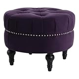 Jennifer Taylor Home Dawn Tufted Round Ottoman Nailhead Accents, Purple Velvet