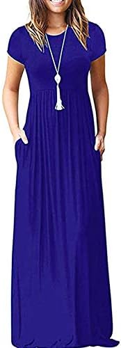 AUSELILY Women Short Sleeve Loose Plain Casual Long Maxi Dresses with Pockets