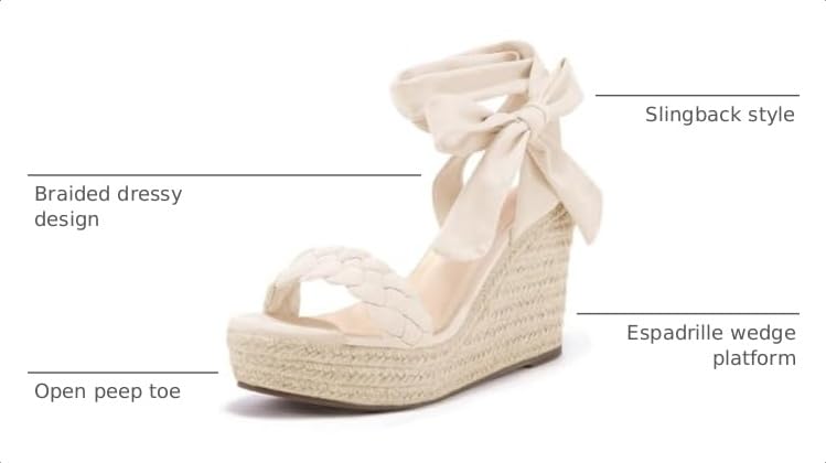 Image of Syktkmx Womens Braided Wedge Espadrille Sandals Lace Up Slingback Open Toe Summer Platform Heeled Shoes