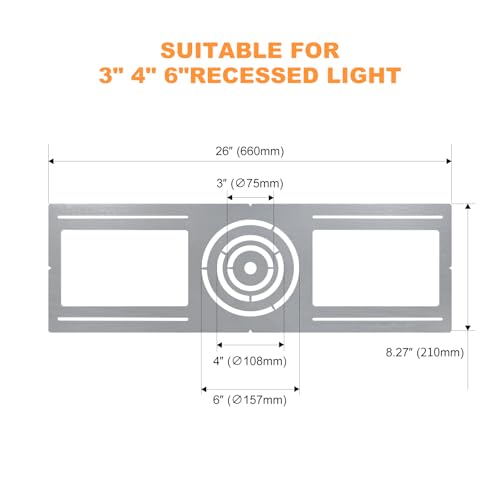 6 Pack New Construction Mounting Plate with 3-4-6" Round Hole –26× 8" Galvanized Steel Recessed LED Light Plate in Wafer Light Bracket, Thin Recessed Ceiling Light with Junction Box by legdindoor - Used condition - Image 2