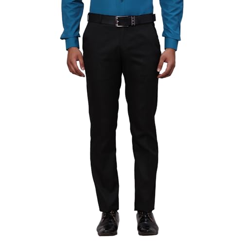 Image of Raymond Men's Slim Fit Structure Pattern Polyester Viscose Blend Flat Front Trouser