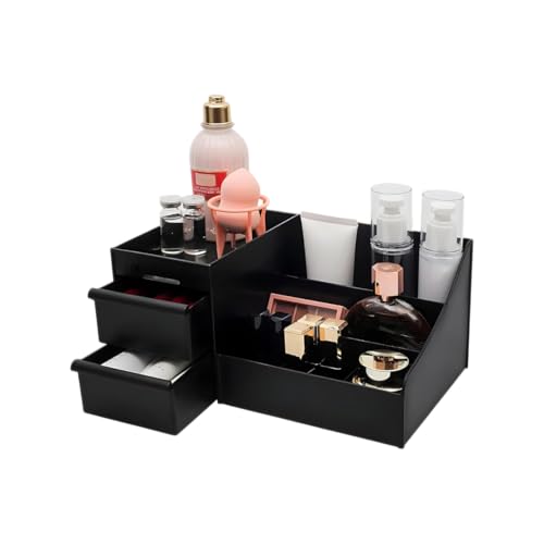 Image of COOFANDY Makeup Organizer with Drawers |Countertop Organizer for Cosmetics, Vanity Holder for Lipstick, Brushes, Lotions, Eyeshadow, Nail Polish and Jewelry,Ideal for Dresser(Black)
