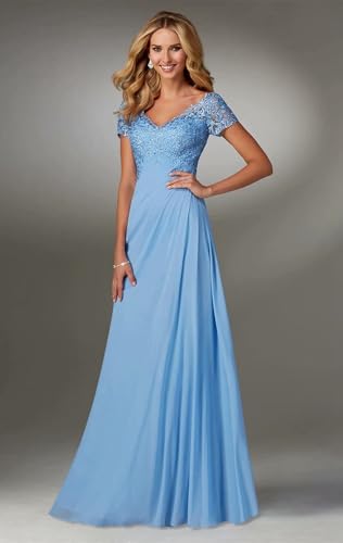 Chiffon Plus Size Mother of The Bride Dresses Long Laces Appliques Short Sleeve4