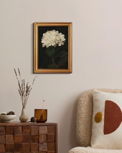 Image of HUARCEY Gold Framed Vintage Wall Art: White Hydrangea by James Stuart Parker (12 inchx16 inch) for Living Room, Bedroom, Kitchen & Office