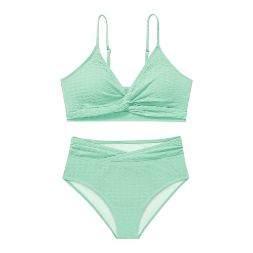 Image of Girls Swimsuit Solid Bathing Suit 2 Piece Twist Cross Adjustable Straps Soft Lining Bikini for Teen Girls with Chest Pad