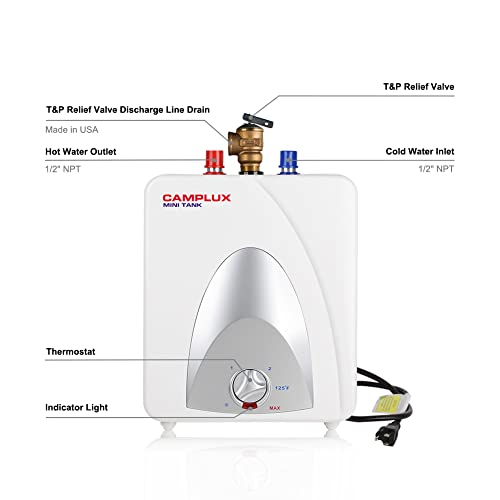 Camplux Electric Water Heater 1.3 Gallon, Hot Water Heater With 43.3'' Cord Plug #TOP4
