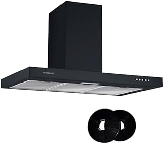 Cookology TSH901BK/A A Energy Rated 90cm Chimney Cooker Hood Extractor Fan, 3 Speed 315m3/hour, LED Lights, Wall Mount Range Hoods with CF150 Filters - in Black