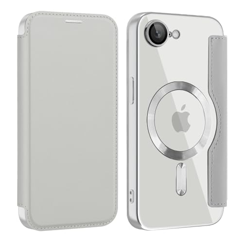 �yRFID �w�ʃN���A�EMagsafe�Ή��ziPhone 17e / 16e �p �P�[�X �蒠�^ �J���������Y �S�ʕی� �X�g���b�v�z�[�� �X�L�~���O�h�~ �J�[�h���[ �A�C�t�H�� �J�o�[ (�O���[)
