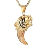 AsAlways Fake Tooth Necklace for Men Stainless Steel Hip Hop Gold Tiger Head Necklace Jewelry Gift