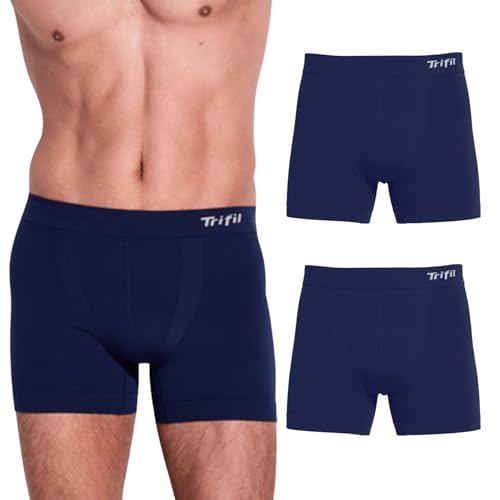 TRIFIL Kit 2 Cuecas Boxer Modal Sem Costura Anti Atrito Masculina, 2 Marinho, G