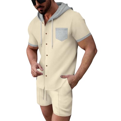 Survêtement homme avec capuche et short bicolore patchwork de loisirs