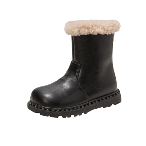 Leather Fuzzy Snow Boots For Girls Kids Toddler Childrens Lightweight Fashion 𝐖aterproof Shoes Comfy Ski Non Slip Shoes