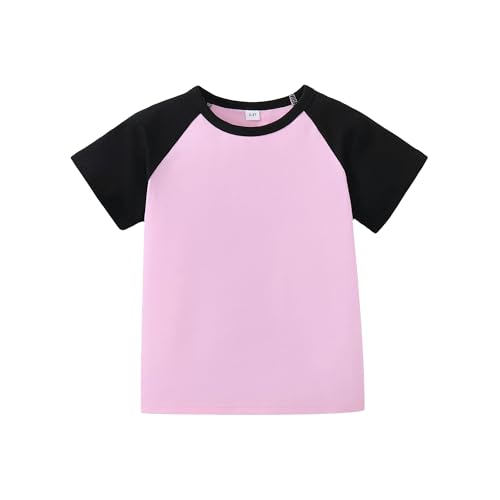 ZFZDRen 1-14Y Baby Baseball Tee Toddler Boys Girls Raglan T Shirt Kids Blouse Short Long Sleeve Casual Crew Neck Tops (Black Pink-1, 13-14 Years)