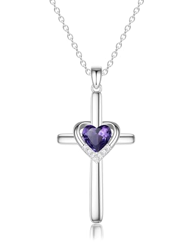 Image of MIDDLUX Valentines Day Gifts - Cross Necklace with Genuine Heart Birthstone for Women, Faith and Love, Birthday Gifts for Her