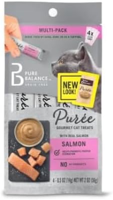 Pu~re Balance Salmon Puree Gourmet Cat Treats, 8 Total Tubes – (2 Packs of 4 Count), 0.5 oz Each