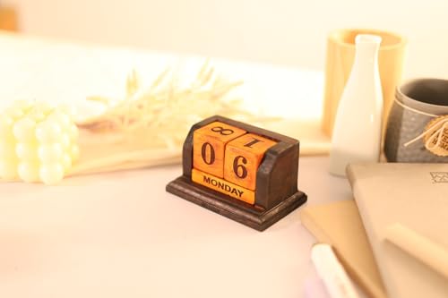 Image of Handmade Wooden Perpetual Desk Calendar | Vintage Wooden Table Calendar for Home & Office Decor (CALENDER 2)