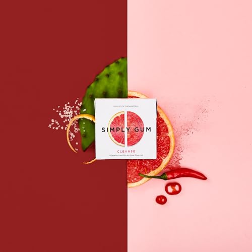 SIMPLY Gum Cleanse (Grapefruit and Prickly Pear), Plastic-Free Natural Chewing Gum, 12 Pack (180 Pieces) | Vegan, Kosher, Non GMO, Aspartame Free and Sorbitol Free