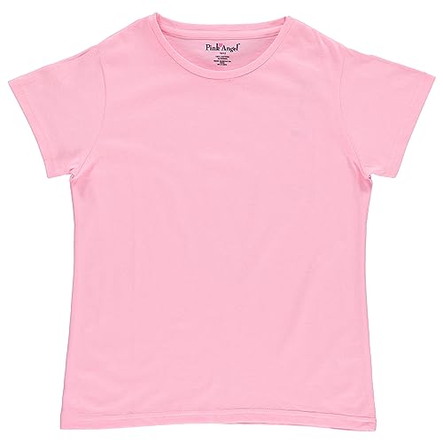 Image of Pink Angel Girls' 8-Pack Cotton T-Shirts - Crew Neck Short Sleeve Tees, Solid Color Multipack, Sizes 4-16