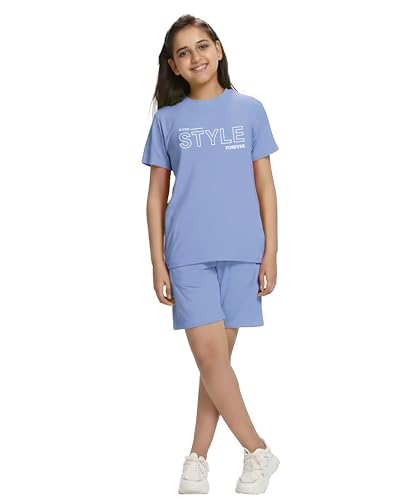 Image of KYDA KIDS Girls 100% Cotton Bio Washed Printed T-Shirt and Shorts Co-ords Clothing Set | Premium Soft & Breathable Summer Casual Comfort Outfit for Girls