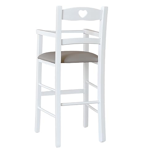 Seggiolone Pappa In Legno Bianco Con Seduta Ecopelle Grigio/Tortora - 5