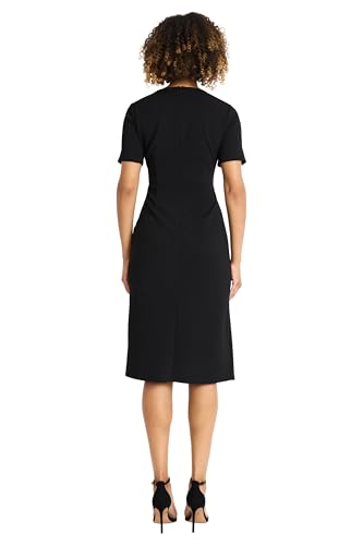 Maggy London Women's Short Sleeve Knee-Length Sheath Dress-Gathered Waist with Gold Chain Detail3