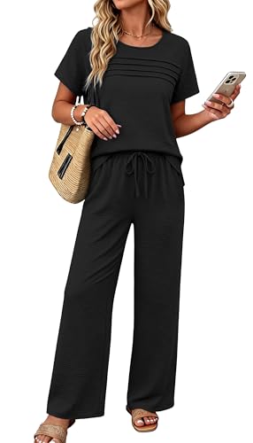 OFEEFAN Women's 2 Piece Outfits Summer Linen Wide Leg Pants Match...