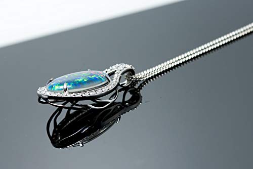 Genuine Fire Opal Necklace - 18X13Mm Australian Triplets Opal Necklace Pendant White Gold Plated On 925 Sterling Silver Women's Jewelry #TOP4