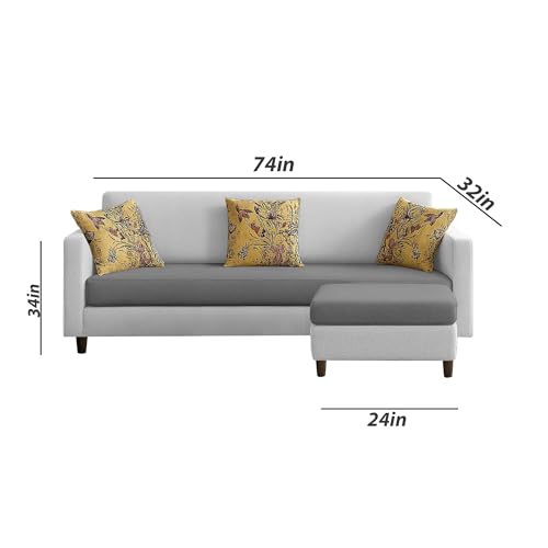 Image of Casaliving Premium Lifestyle Fabric 5 Seater L Shape Sofa Set 4 Seater Modern Sofa Set & Ottoman for Living Room (Grey Dark Grey Color)