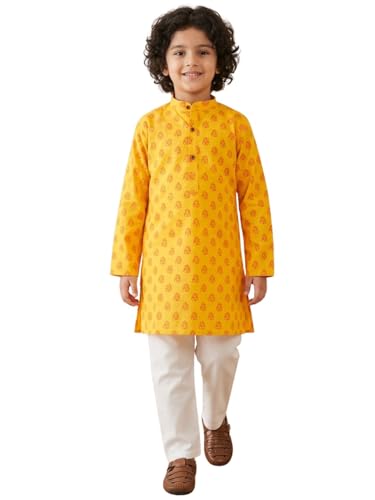 Image of AJ DEZINES Boys Cotton Full Sleeve Letter Printed Kurta Pajama Set for Kids - Ethnic wear | Special Occasion & Traditional Outfit |Boys Kurta Set - Regular Fit