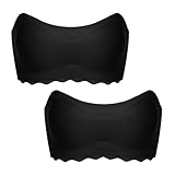 MOONBADI trägerloser BH Schwarz (2pcs) Damen Trägerloser BH Ohne Bügel, Nahtlos Bandeau BHS, Weicher Bralette Push Up BH Gepolstert Dirndl Damen 105C