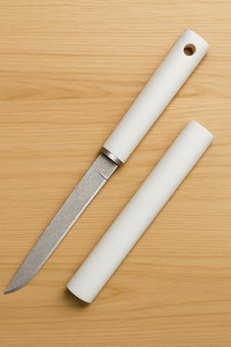 Image of Wizbiz Premium Japanese-Style Utility Knife | Damascus Pattern Blade with Black Sheath | Slim Fixed Blade Kitchen EDC Use | Sleek Handle Design