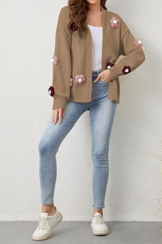 Image of Cakulo Womens 2024 Cardigan Sweaters Fall Oversized Chunky 3D Flower Open Front Knit Cardigans Trendy