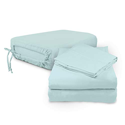 Image of Whisper Organics, 100% Organic Cotton Sheets - 300 Thread Count Bed Sheets Set - Premium Quality Sheets - Deep Pocket Sheet Set - GOTS Certified, Ocean Blue (Queen Size)