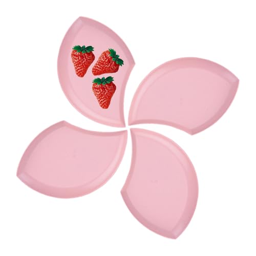 Image of Wheat Straw Unbreakable Appetizer Dessert Plates, Children's and Adult Cake Plate, Lightweight Small Petal-Shaped Plates for Snacks, Reusable Dipping Sauce Bowls. (Nordic Pink, Pack of 4)