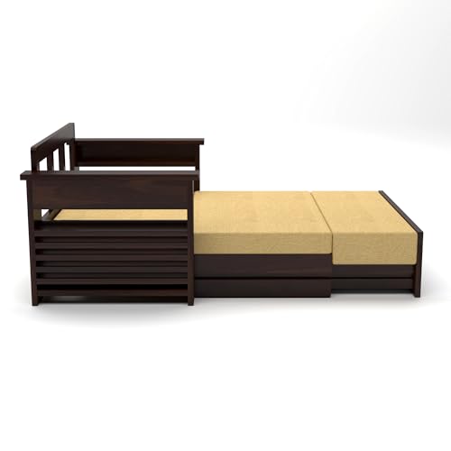 Image of NATRAJ ART & CRAFT Solid Sheesham Wooden Sofa Cums Bed with Mattress for Living Room | Rosewood 2 Seater Sofa Cums Bed for Bedroom Without Pillow (Walnut,Florex, 2 Seater)