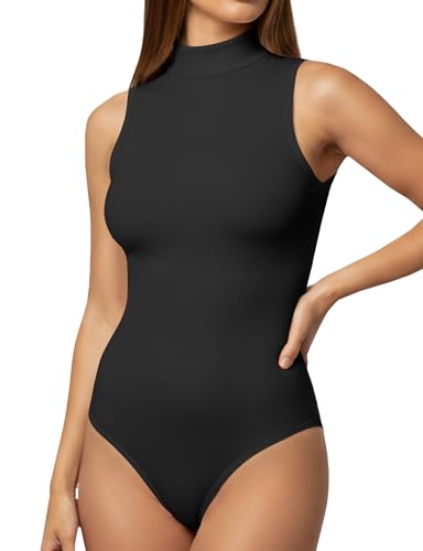 YOGINGO Mock Turtleneck Bodysuit for Women Sleeveless High Neck Thong Leotard Soft Stretch Going Out Tank Top Slim Fit Trendy Fashion Outfits 2026
