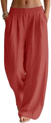 Rapbin Leinenhose Damen Sommerhose Leicht Weite Stoffhose mit Taschen | leichter Leinenstoff, weites Bein, elastischer Bund, Taschen, Sommerhose fuer Alltag Strand Urlaub