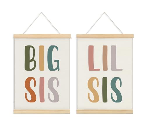 ULEGIE Big Sis Lil Sis Poster Framed with Wood Hanger Decor ，Playroom Sign