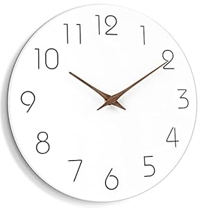 Mosewa Wall Clock 12 Inch Silent Non Ticking Wood Wall Clocks Battery Operated – Wooden White Modern Office Simple Minimalist Clock Decorative for Kitchen,Home,Bathroom,Living Room(12″ White)