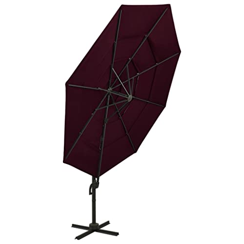 Sombrilla de terraza roja burdeos portátil y ajustable de 247 cm 3