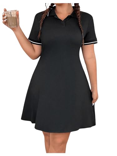 Women's Plus Size Football Jersey Dress Collared Golf Tennis Dress Button Front A Line Streetwear Dresses