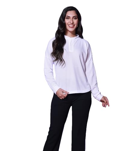Image of Zilcon Womens Waffle (Cotton) Color Block Fashion Long Sleeve Crew Neck Spring Summer Winter Casual Loose T Shirts Tops