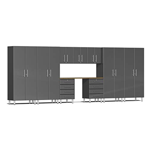 Ulti-Mate UG22102G 10-Piece Garage Cabinet Kit with Bamboo Worktop in Graphite Grey Metallic