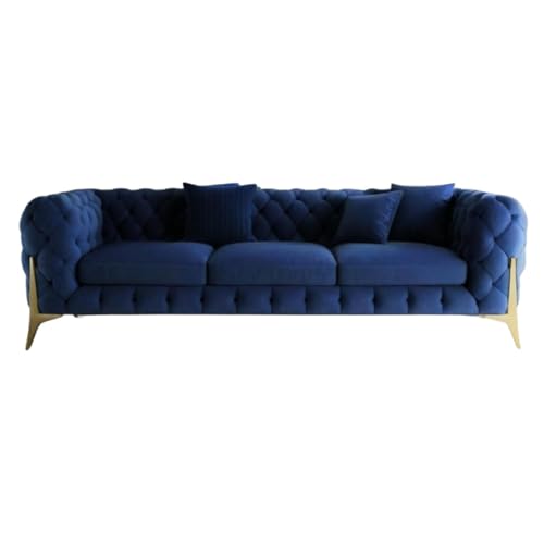 Image of A to Z Furniture Modern Classic Fabric & Valvet Tufted Chesterfield Sofa Living Room and Office (3+1= 4 Seater Sofa Set with Footrest Blue)