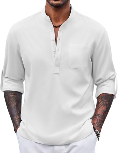 COOFANDY Men's Henley Shirt Long Sleeve Lightweight Casual T-Shirt Summer Beach Hippie Tee Shirt