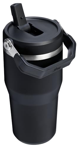 Image of Stanley IceFlow 2.0 Flip Straw Tumbler with Handle 20 oz | Twist On Lid and Flip Up Straw | Leak Resistant Water Bottle | Insulated Stainless Steel | BPA-Free | Black 2.0