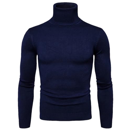 Men Winter Warm Turtleneck Sweater Fashion Solid Long Sleeve Slim Fit Knitted Pullovers Top
