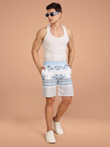 Image of BULLMER Regular Fit Cotton Blend Summer Shorts for Men - Pack of 1 | Printed Shorts for Men Grey