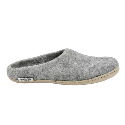 Natural Gray Wool Indoor Slippers, Genuine Suede Leather Sole Slip Ons, Soft And Breathable Slides